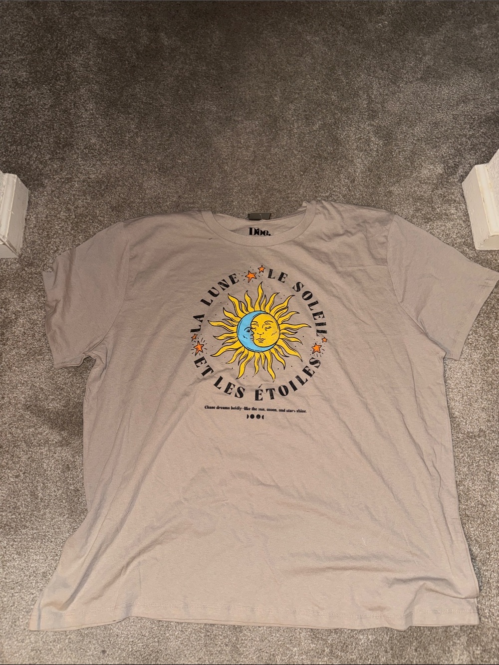 Beige Graphic Tee with Sun & Moon Design